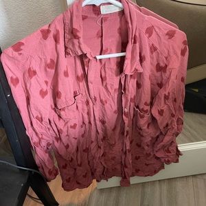 Heart print button up blouse